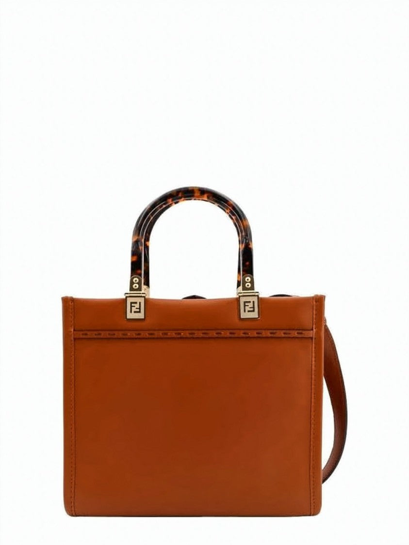 Fendi Structured Calf Leather Sun Shopper Bag With Logo Accents