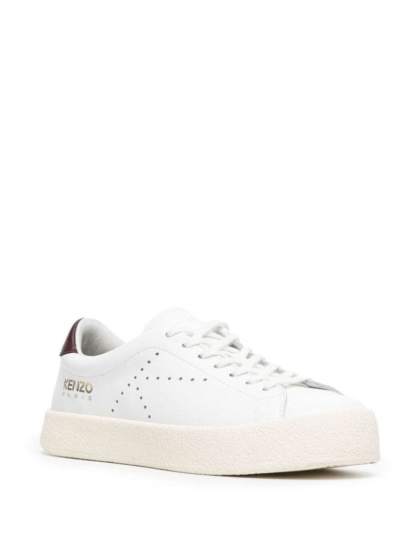 Kenzo Refined White Leather Low Top Trainers With Burgundy Accent