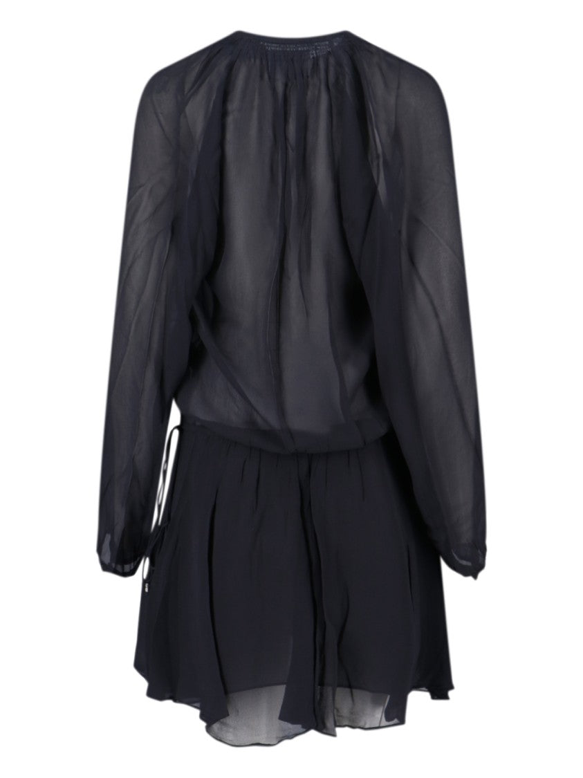 Isabel Marant Étoile Black Semi-Transparent Midi Dress With Drawstring Waist