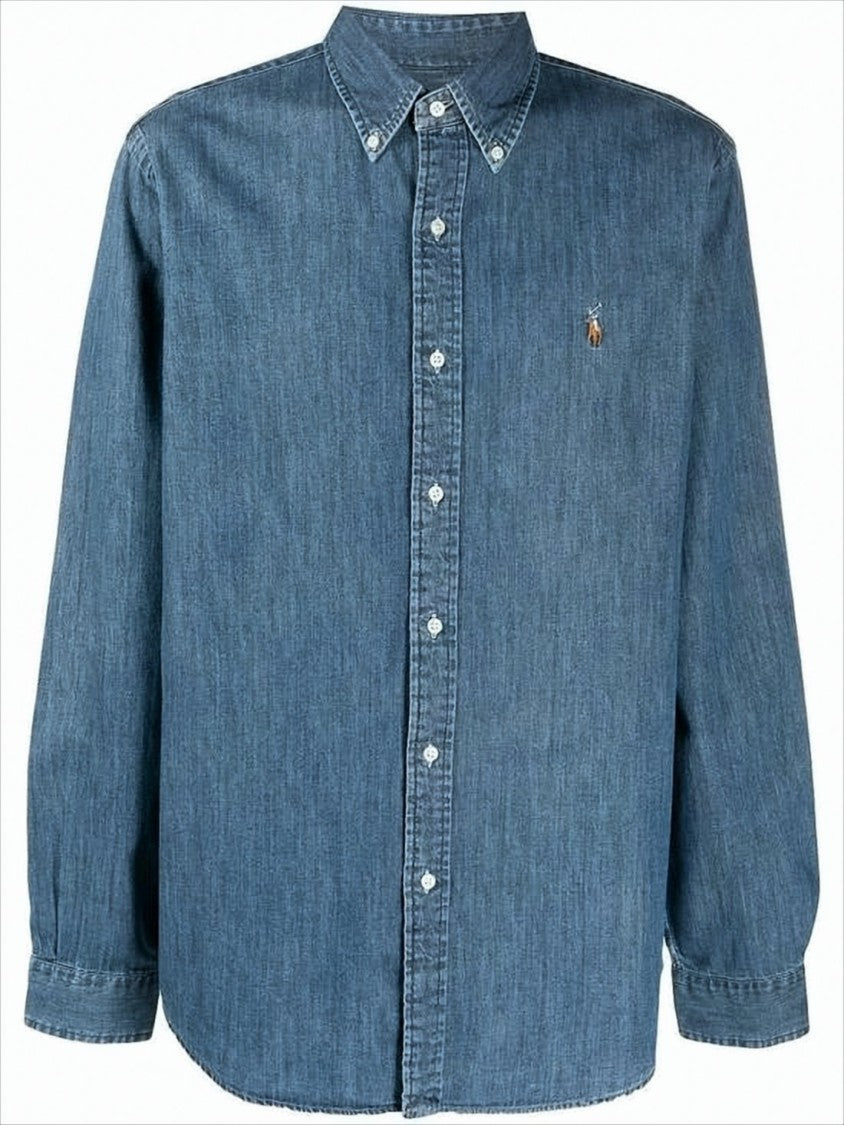 Polo Ralph Lauren Classic Blue Denim Shirt With Button-Down Collar
