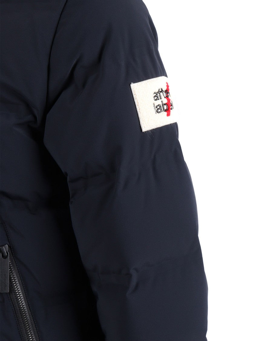 After Label Quilted Blue Padded Jacket With Hood And Structured Silhouette