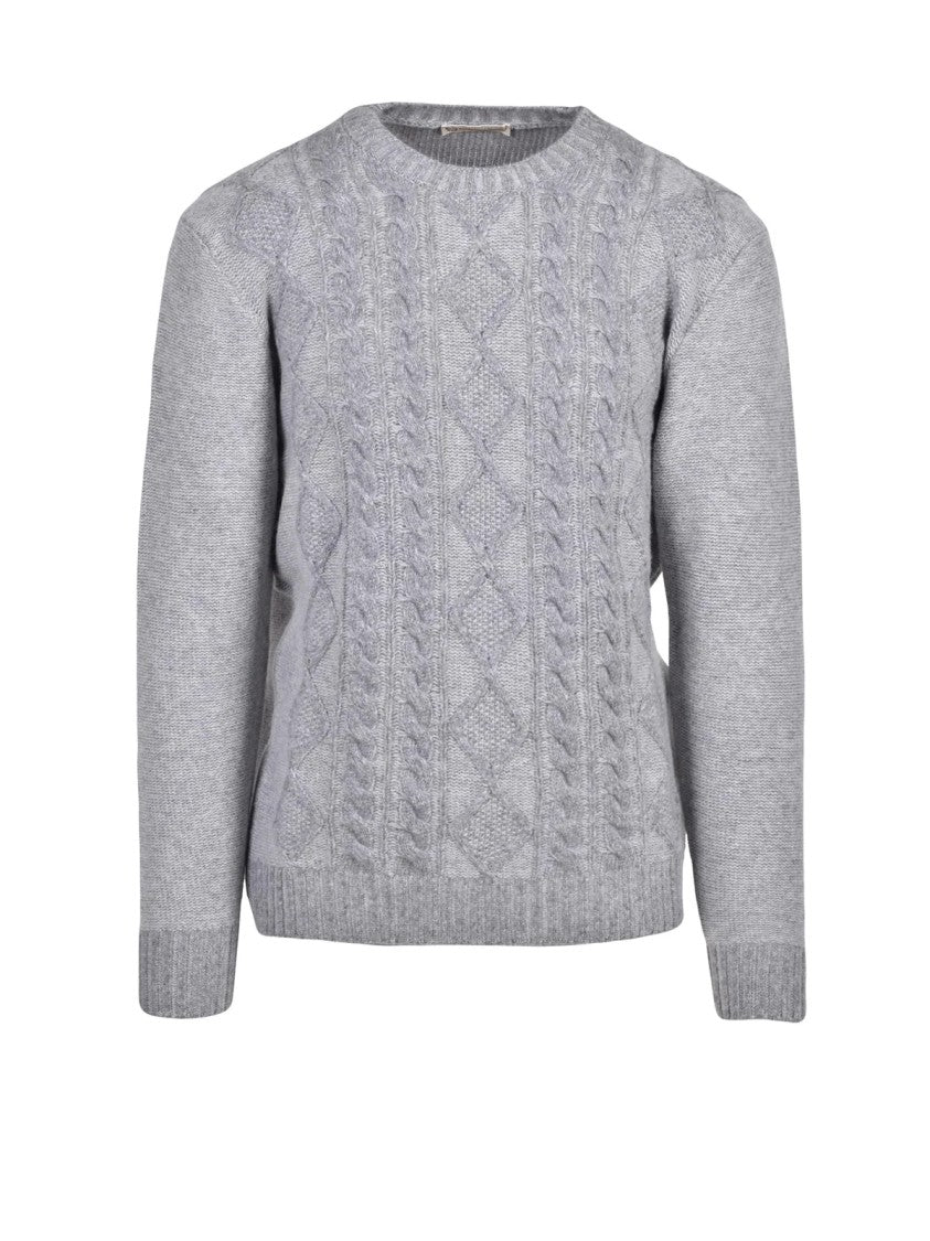Cashmere Company P. Textured Cable Knit Crew Neck Sweater In Light Grey
