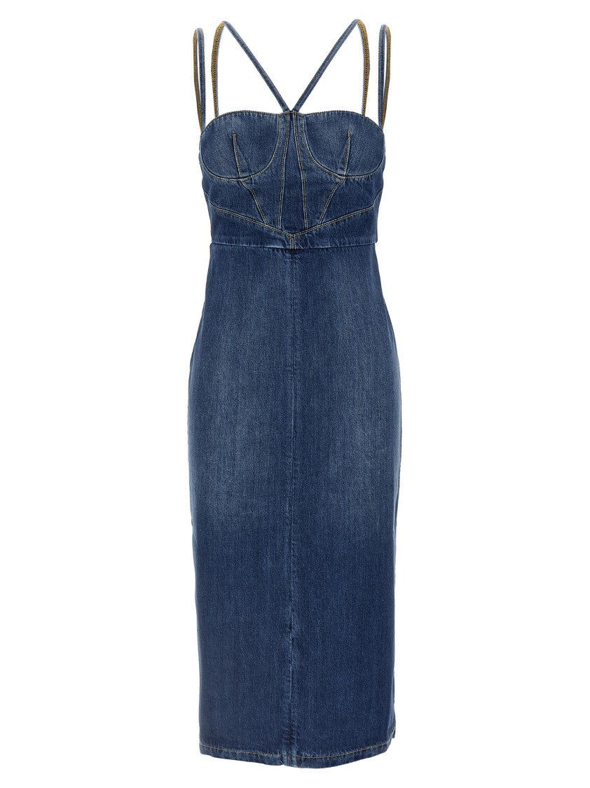 Nensi Dojaka Cotton Denim Midi Dress With Bustier