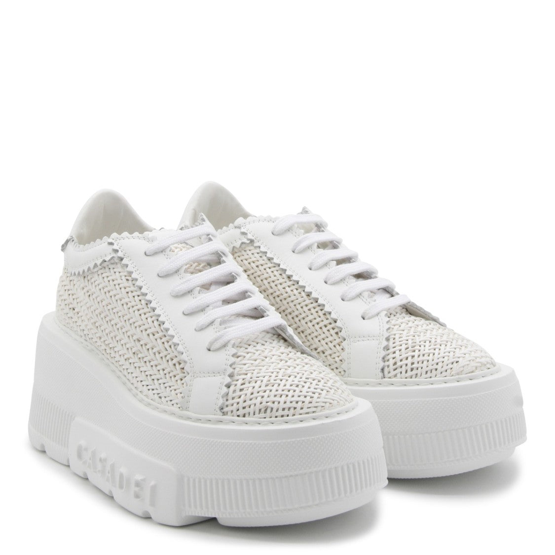 Casadei Textured White Leather Sneakers With Platform Sole