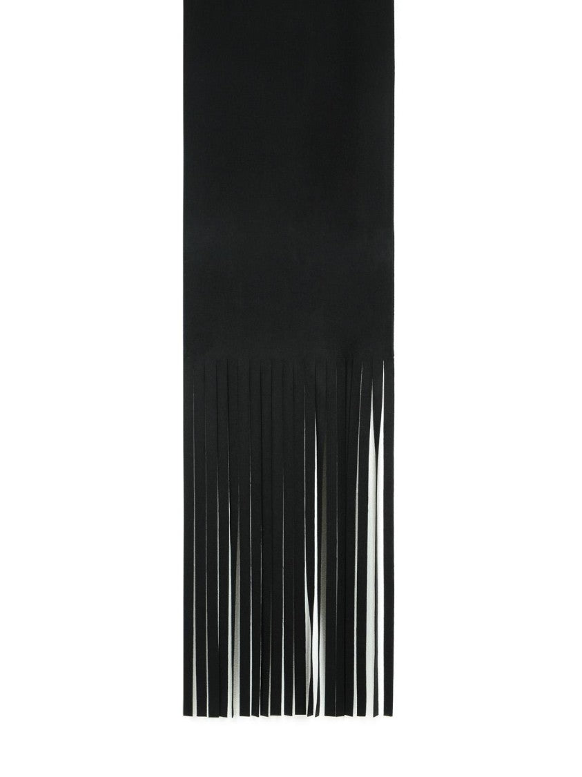 Sportmax Long Scarf With 'Avocado' Fringes In Black Virgin Wool