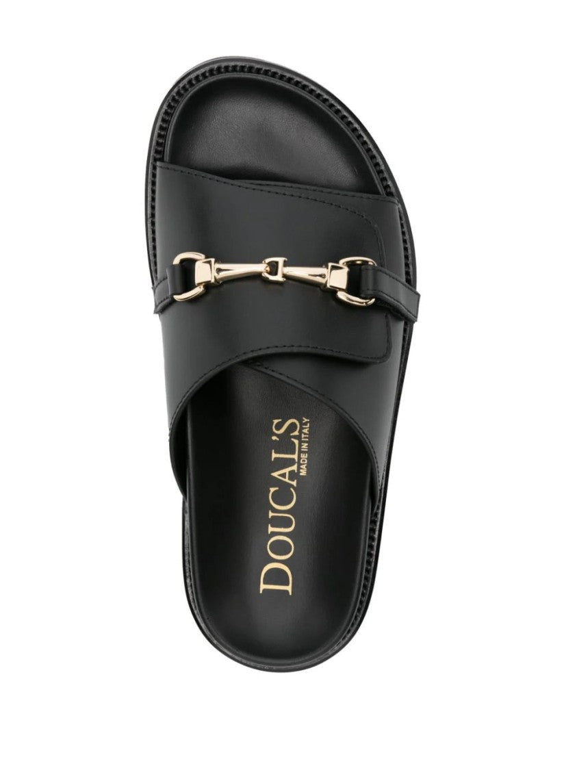 Doucal's Logo-Buckle Leather Slides