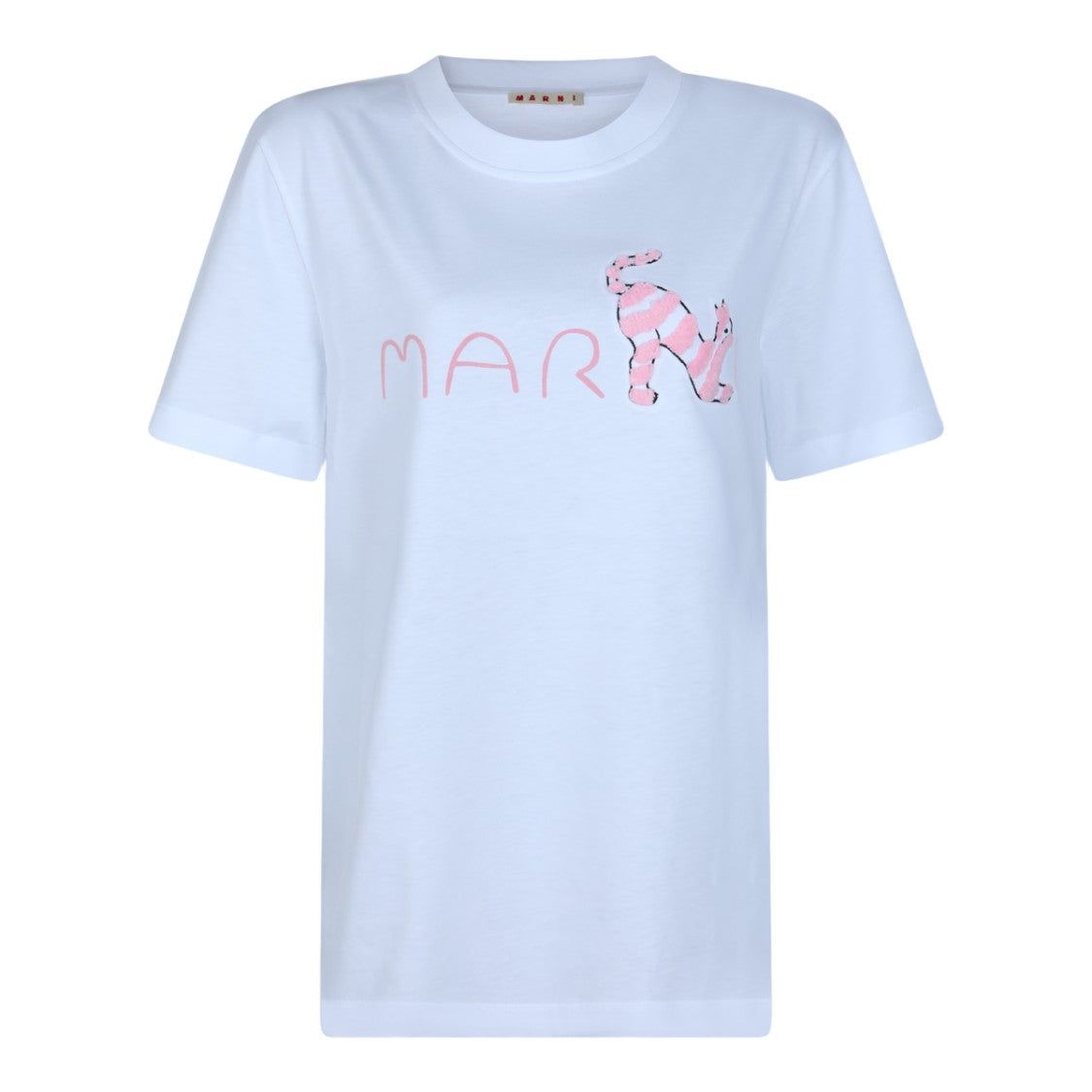Marni Playful White T-Shirt With Textured Cat Motif