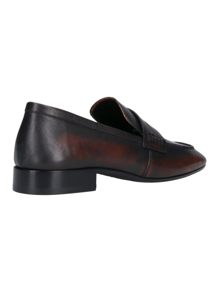 Dries Van Noten Brown Worn-Effect Squared Toe Leather Moccasins