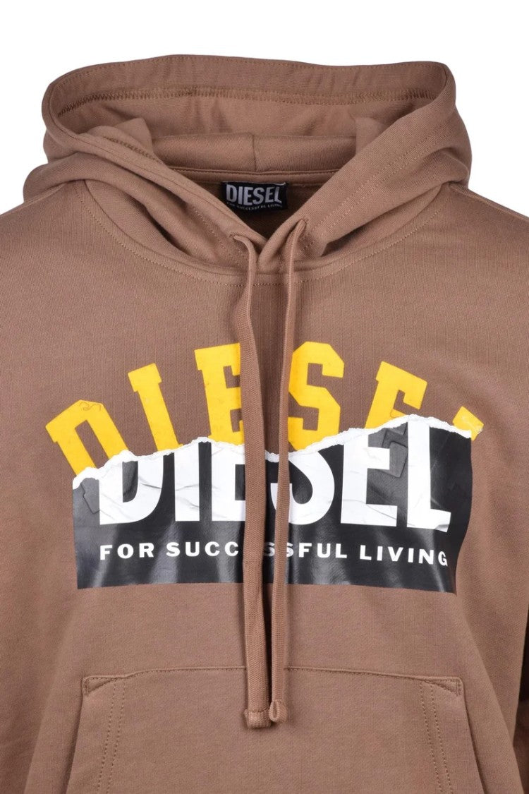 Diesel Brown Cropped Cotton Hoodie