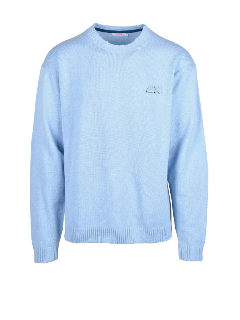 Sun68 Light Blue Merino-Cashmere Crewneck Sweater