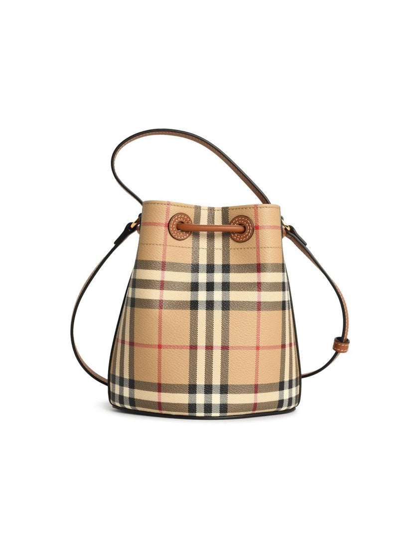 Burberry 'Check' Mini Bucket Bag In Beige Cotton Blend