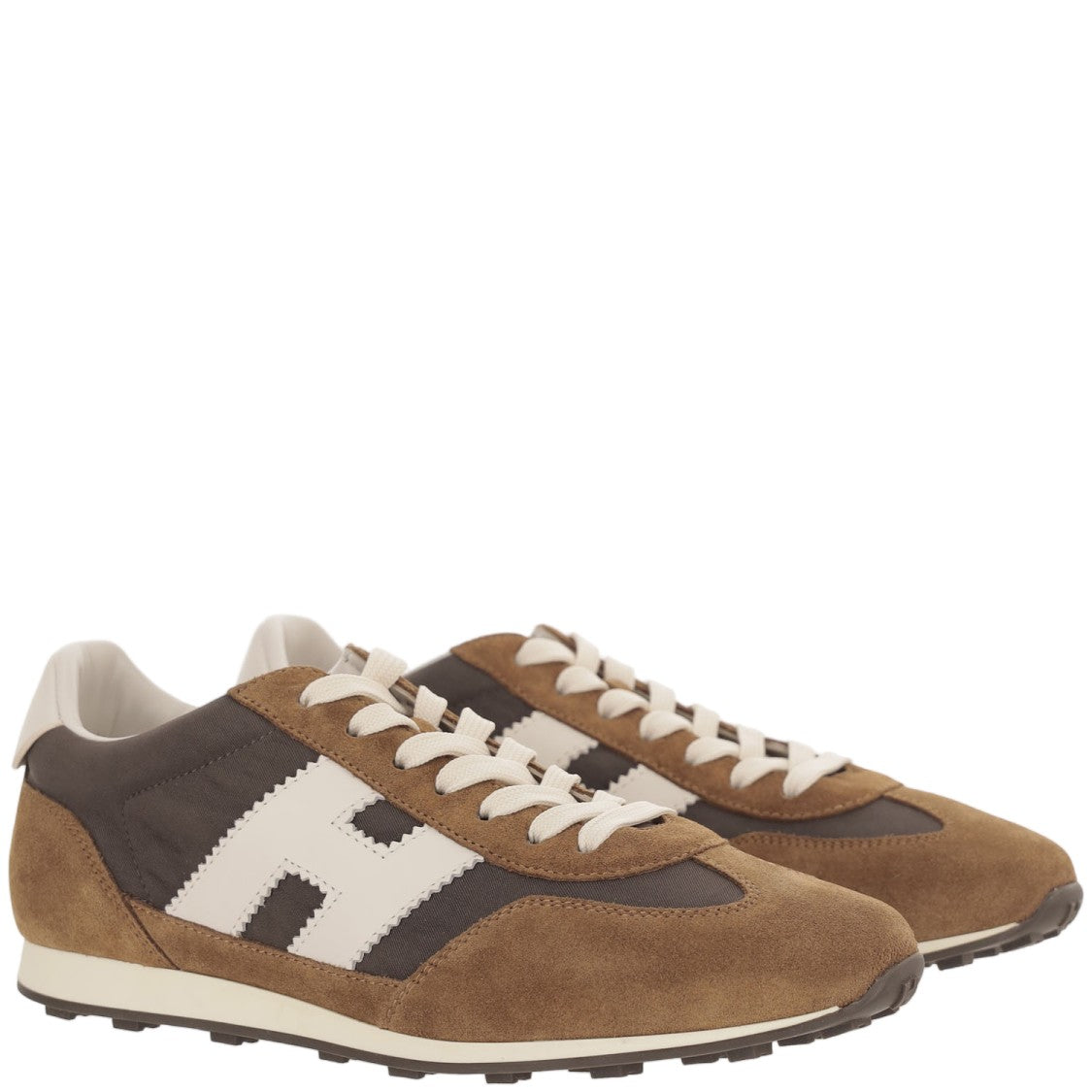 Hogan Beige Athletic Contrast Suede Mesh Sneakers