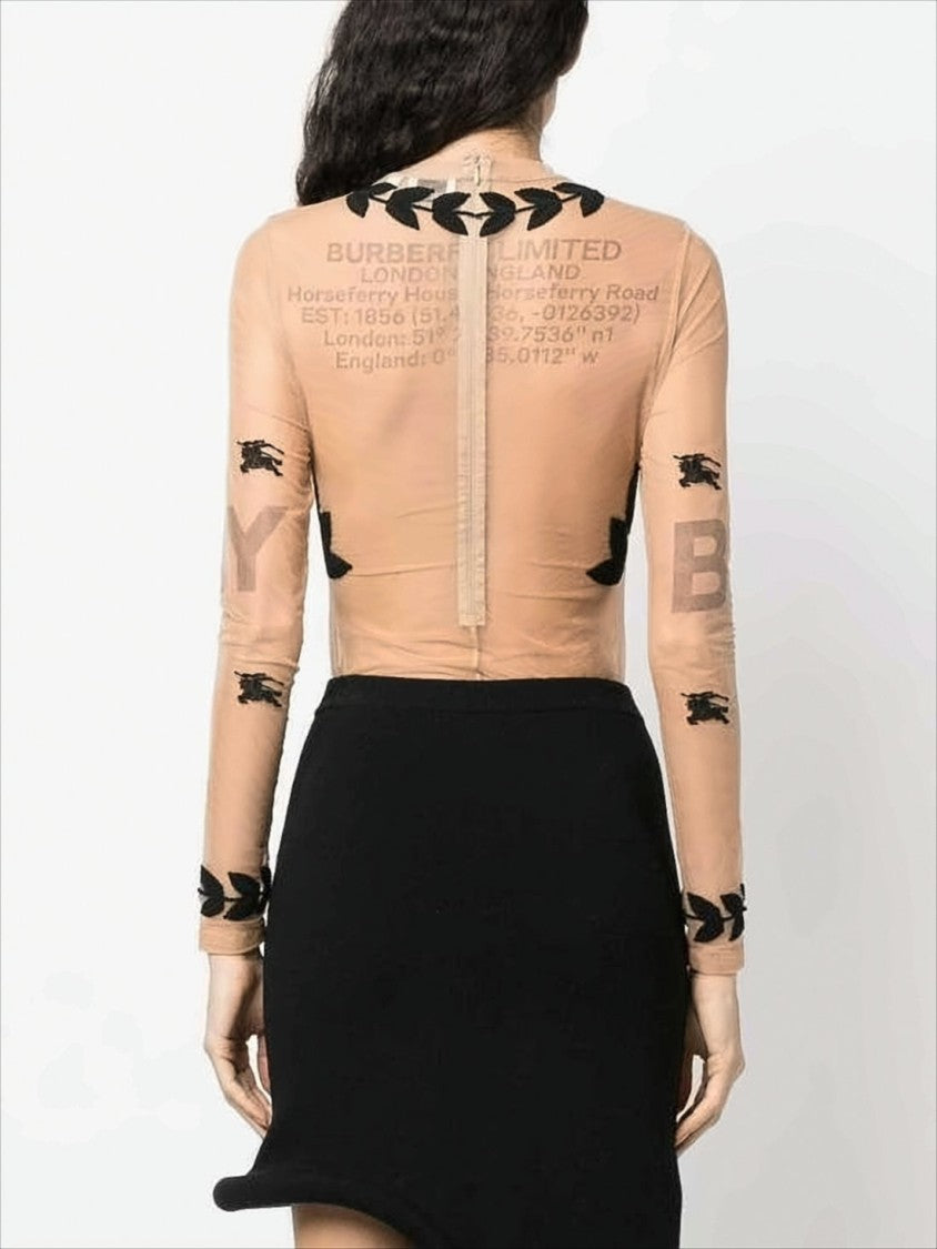 Burberry Sheer Long-Sleeve Bodysuit With Embroidered Motifs