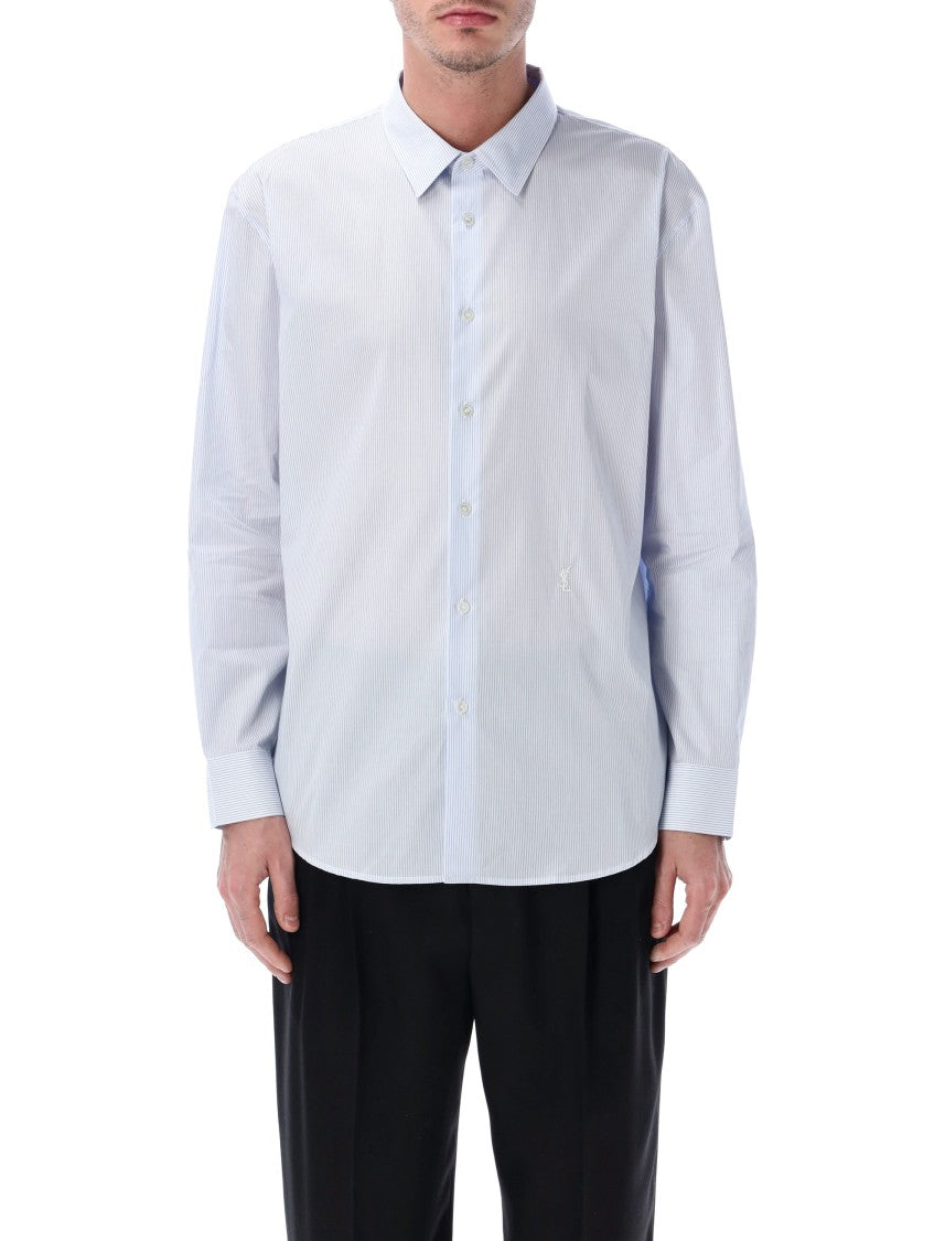 Saint Laurent Blue Striped Cotton Poplin Cassandre Shirt