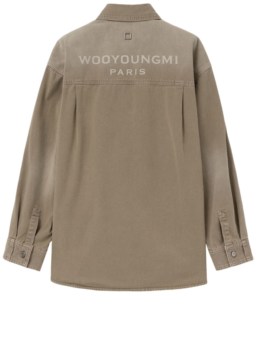 Wooyoungmi Beige Cotton Shirt With Pointed Collar And Logo Detail