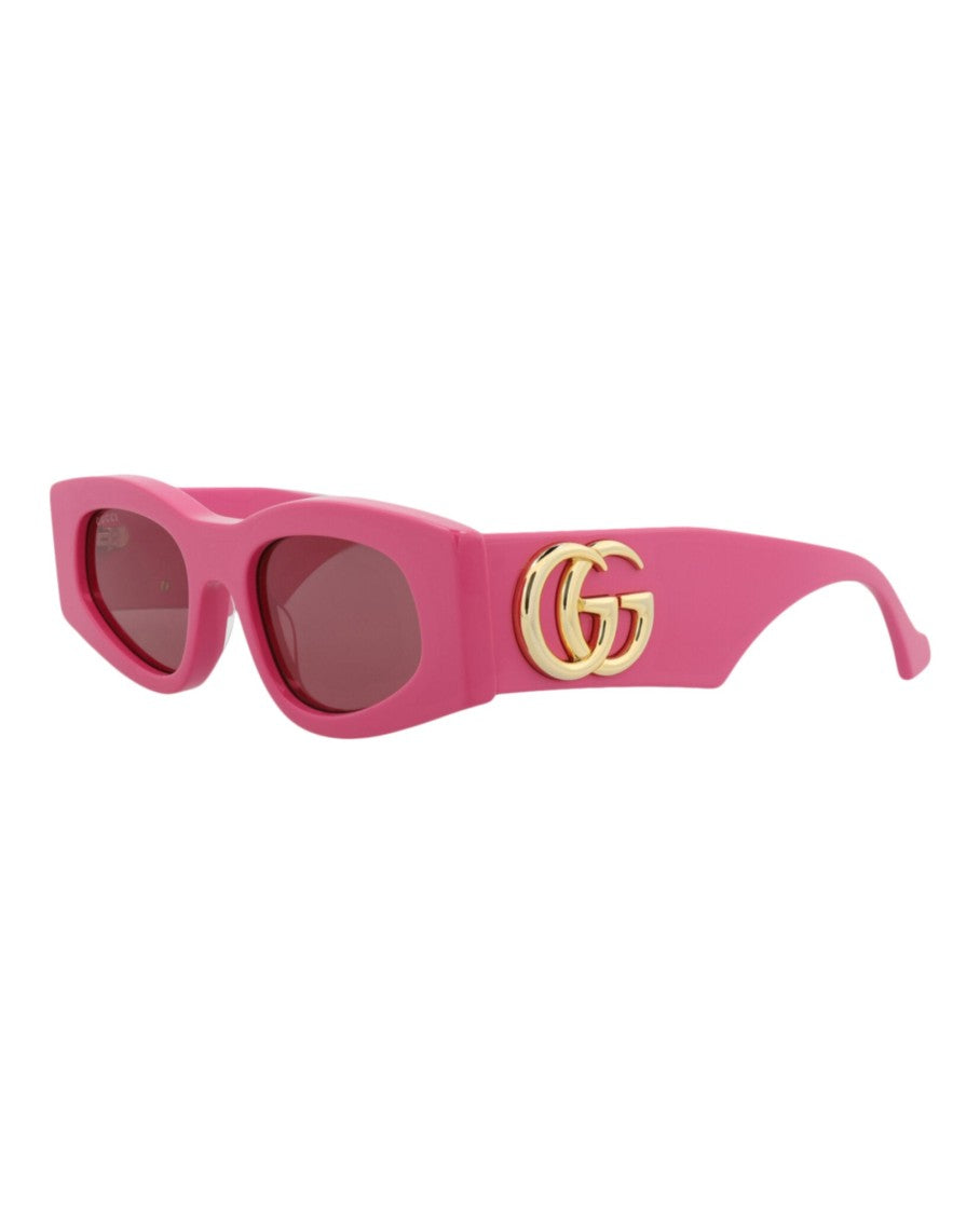 Gucci Square-Frame Sunglasses In Vibrant Pink With Gold Logo