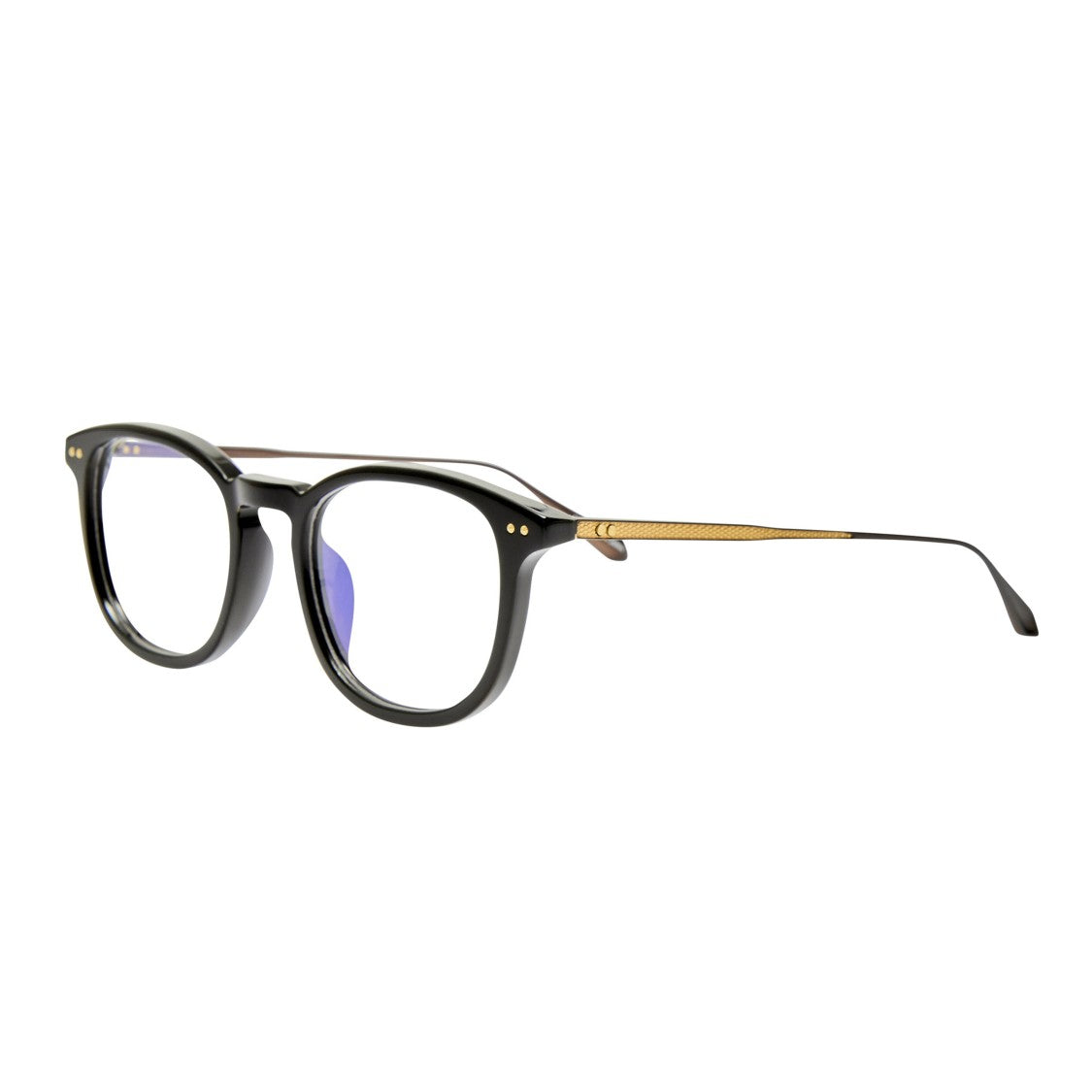 Linda Farrow Rounded Frame Eyeglasses With Textured Gold Titanium Temples