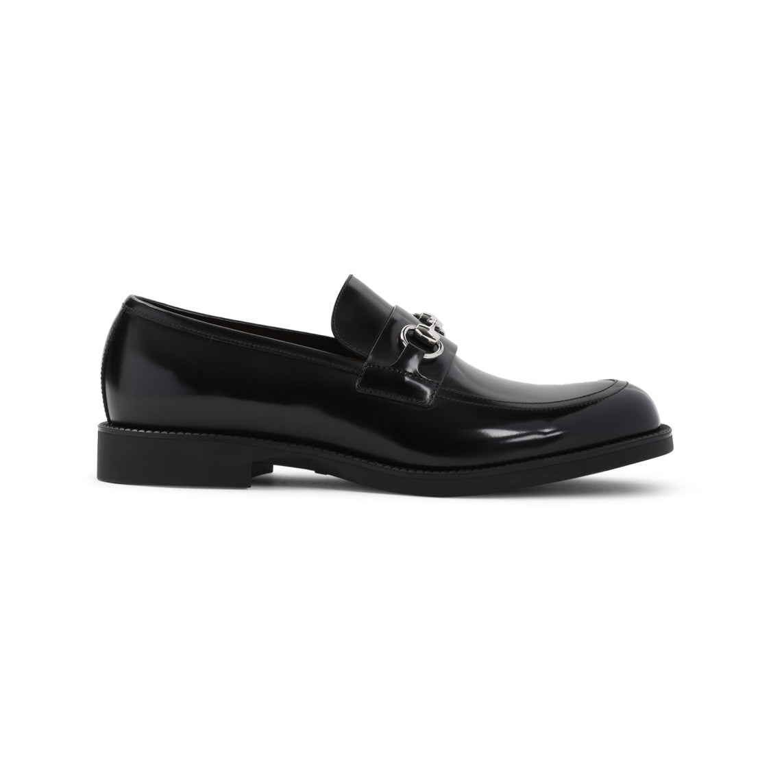 Gucci Polished Black Leather Loafers With Decorative Metal Detail
