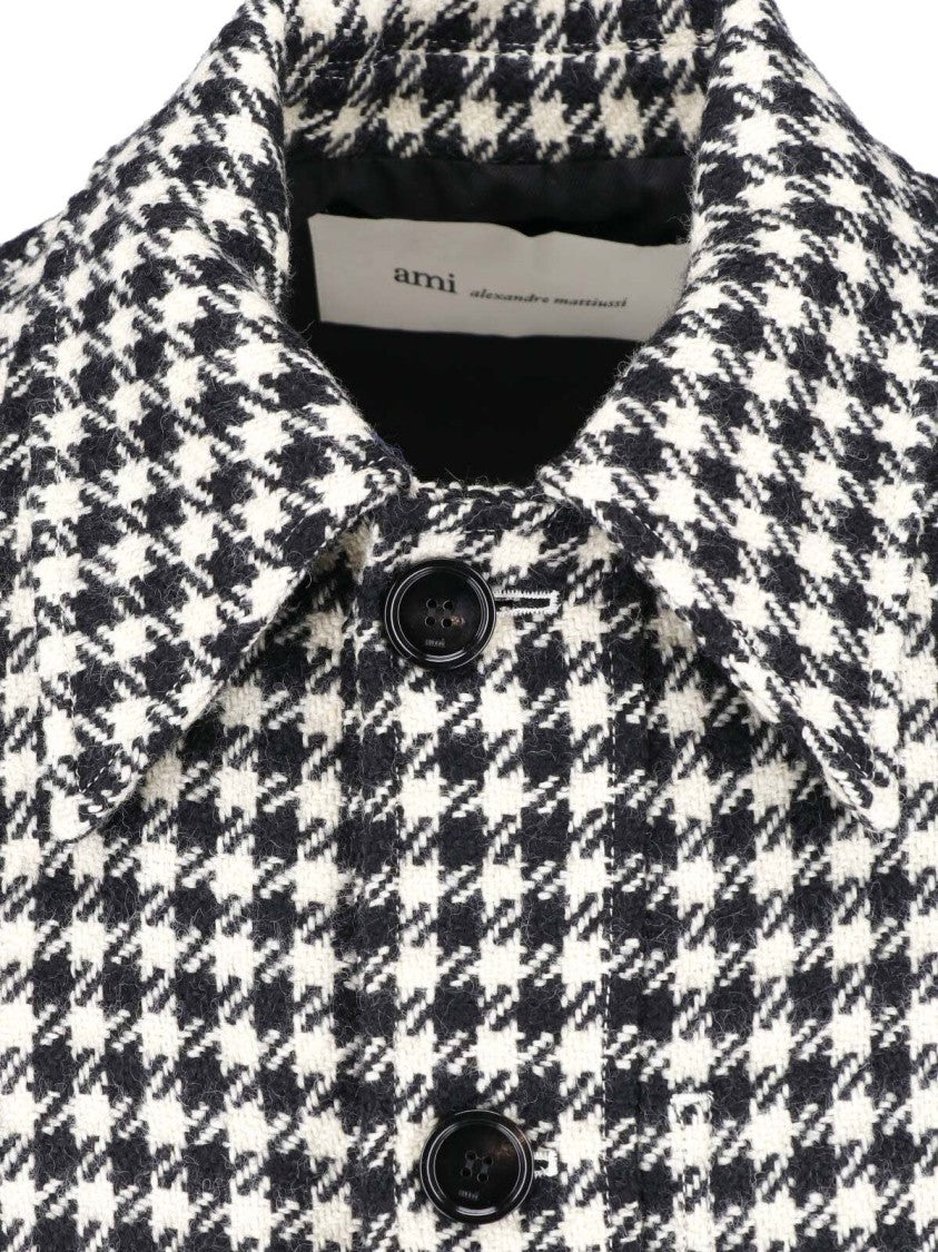 Ami Paris Classic Houndstooth Pattern Wool Jacket With Pointed Collar