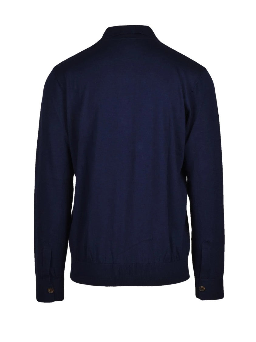 Eleventy Cotton Cashmere Knit Polo With Classic Collar And Four-Button Placket