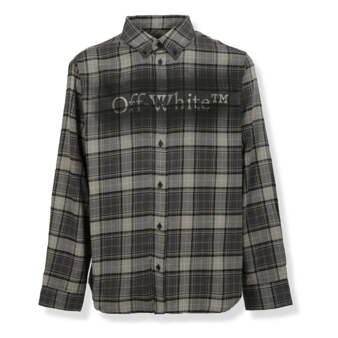 Off-White Checkered Flannel Shirt With Classic Collar
