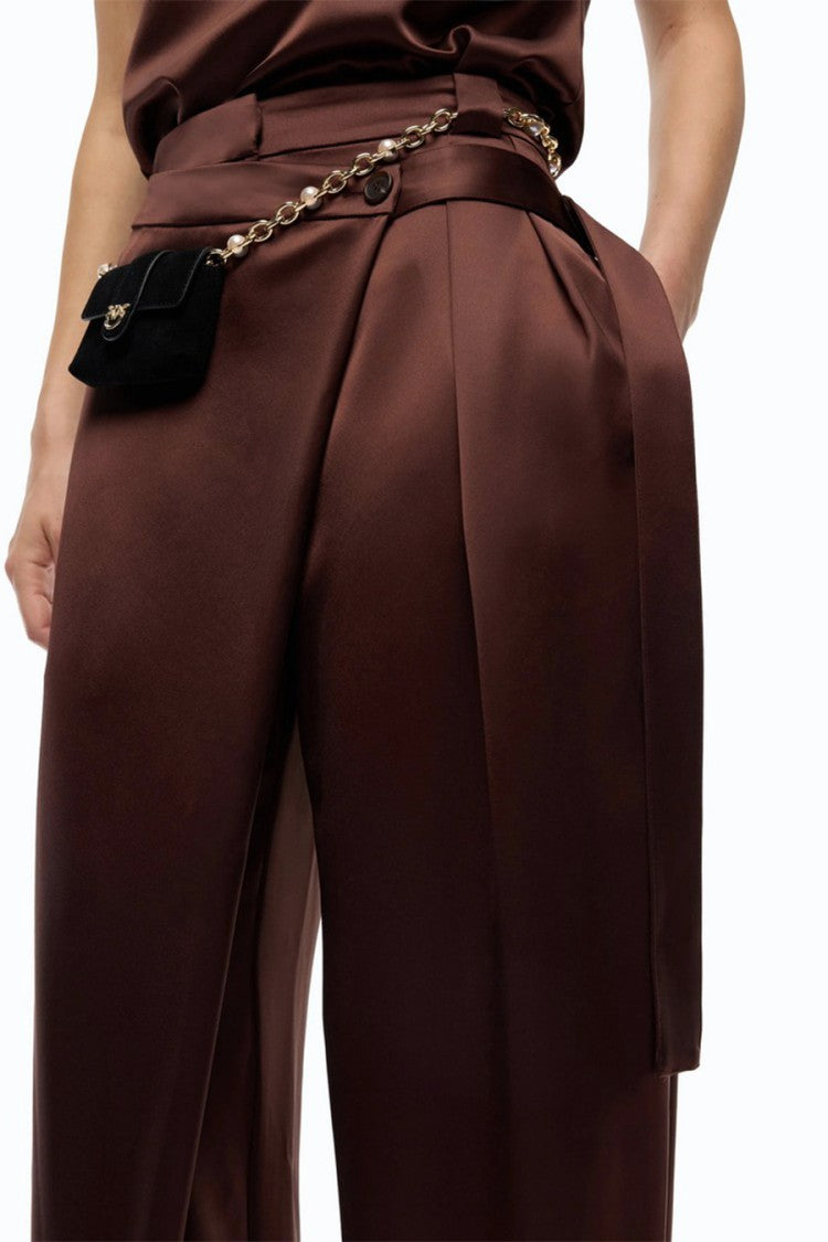 Pinko Brown Polyester-Viscose Blend Wrap-Front Trousers
