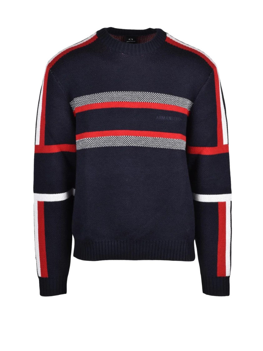 Armani Exchange Multicolor Bold Stripe Cotton-Blend Crewneck Sweater