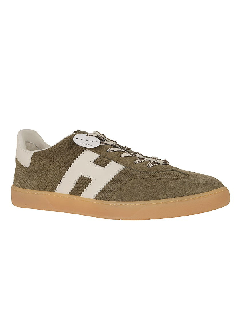 Hogan Olive Green Suede Sneakers With Iconic Serrated H Design