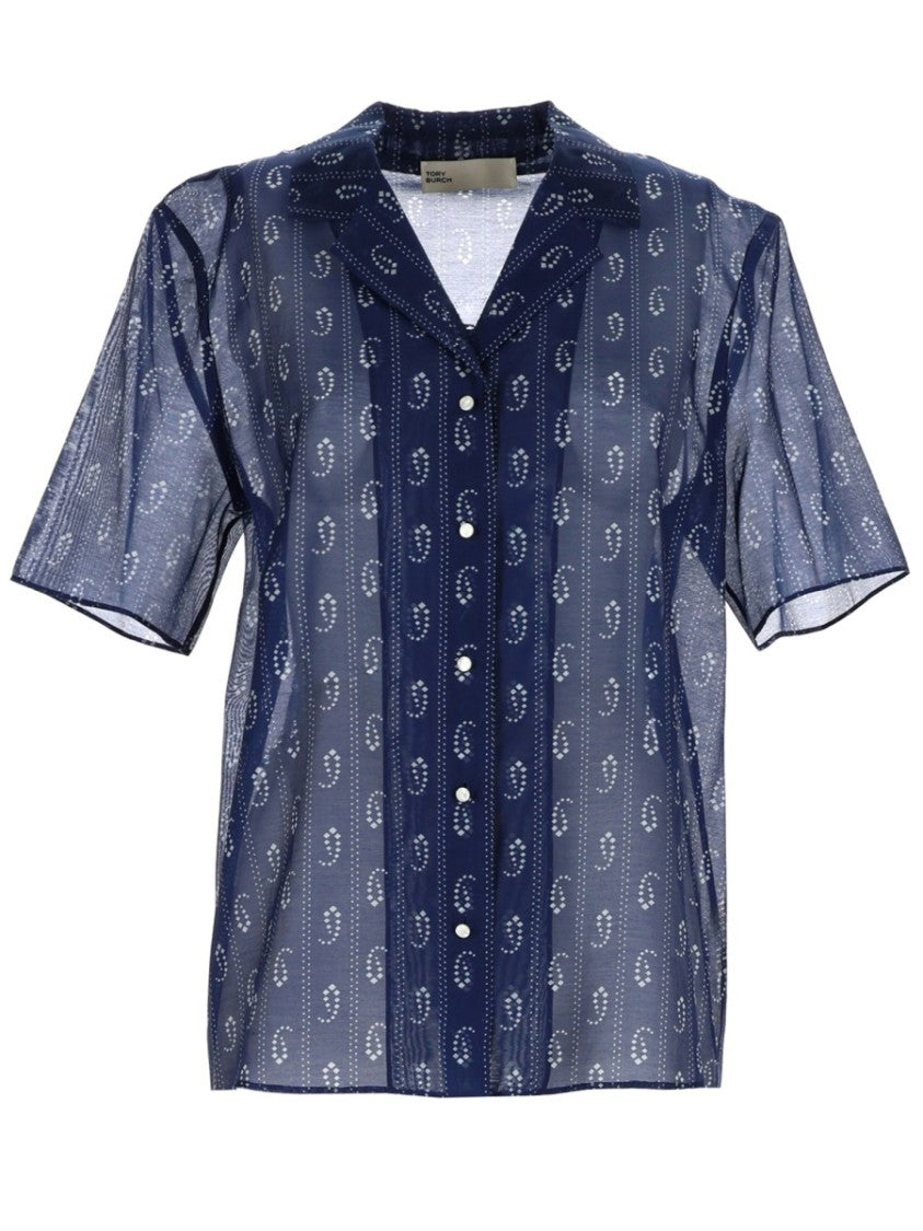 Tory Burch White Paisley Cotton Silk Shirt