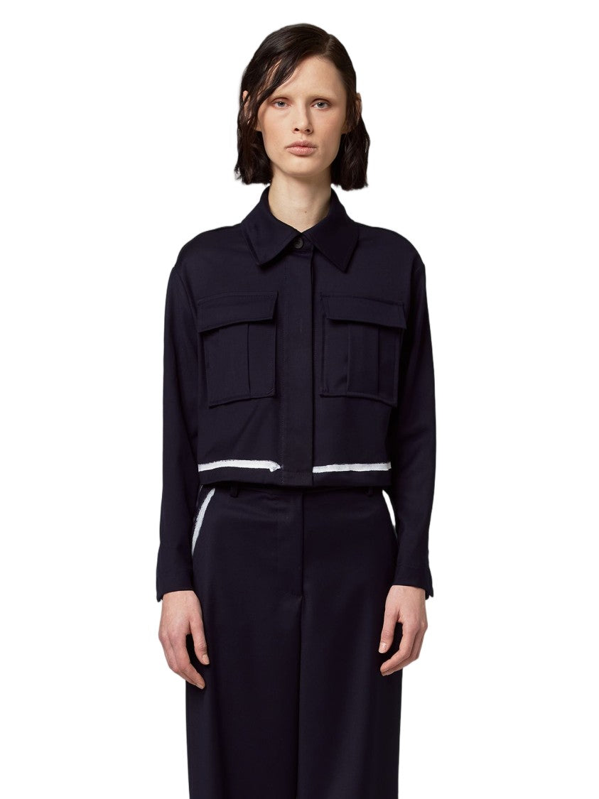 Alpha Studio Contrast Trim Tailored Cropped Jacket