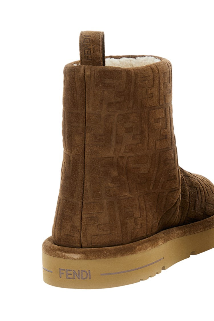 Fendi Embossed Brown Suede Ankle Boots