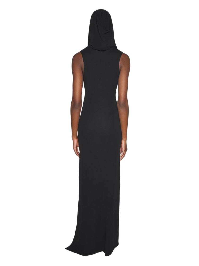 Mugler Black Hooded Sleeveless Side Slit Dress