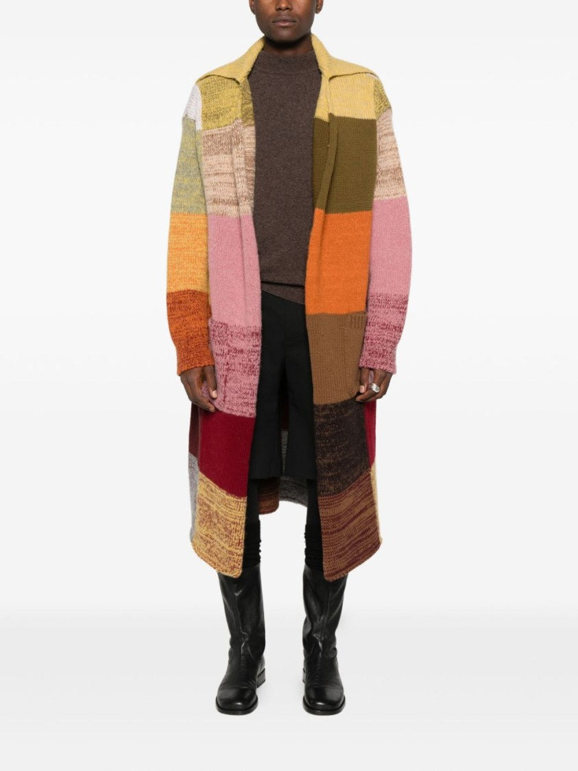 Dries Van Noten Multicolour Orange Patchwork Wool Blend Coat