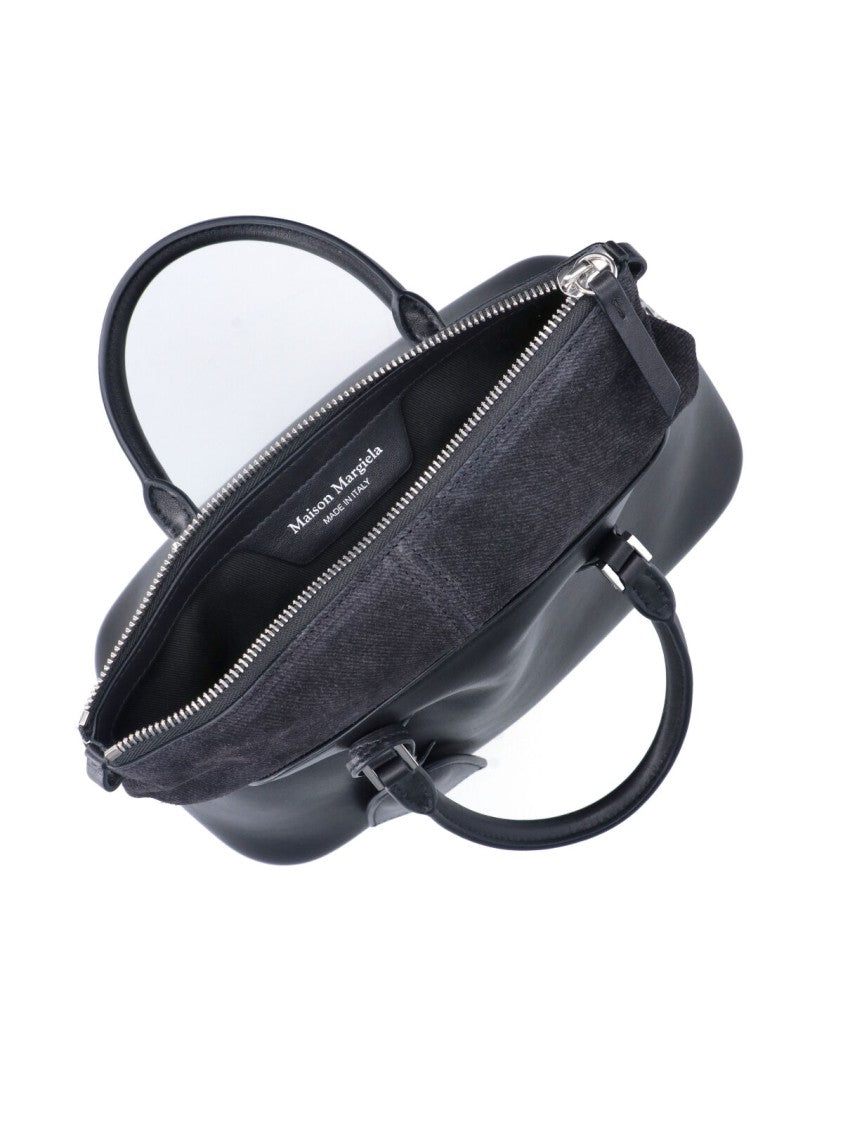 Maison Margiela Mini Top Handle Handbag In Smooth Black Leather