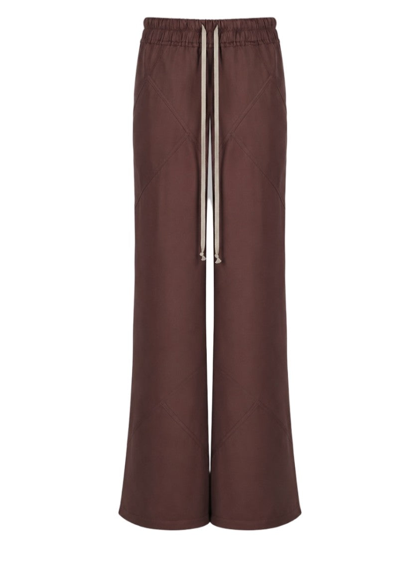 Rick Owens Wide-Leg Brown Trousers With Contrasting Drawstring And Seam Detailing