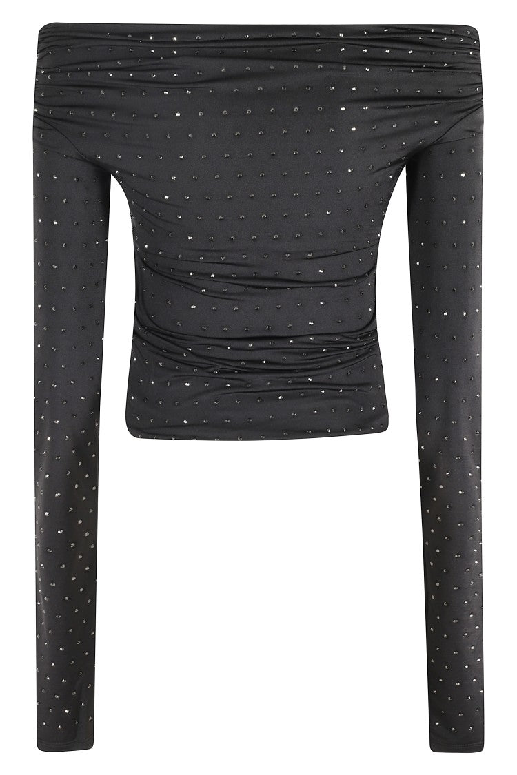The Andamane Zaphyr Crystal Long-Sleeve Top With Asymmetrical Neckline