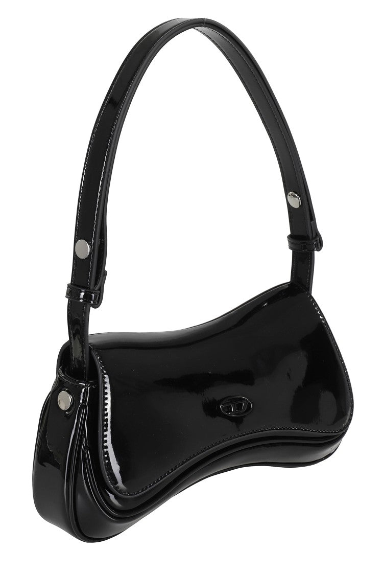 Diesel Curved Black Play Clutch With Glossy Finish And Magnetic Closure
