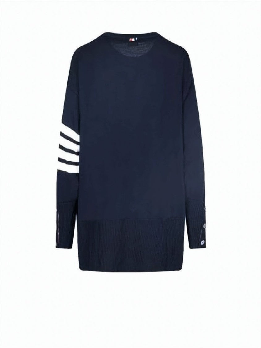 Thom Browne Relaxed Fit Wool Sweater With Striped Sleeve And Button Accents