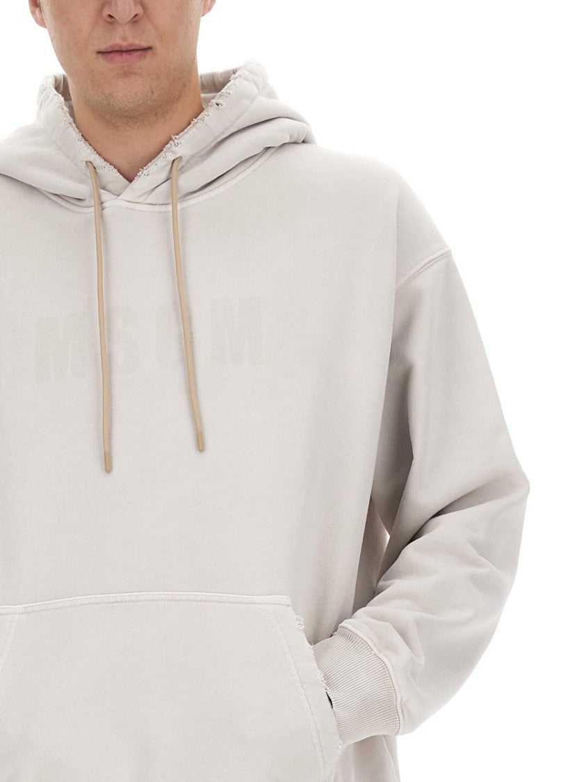 Msgm Cotton Hoodie With Subtle Logo Detail