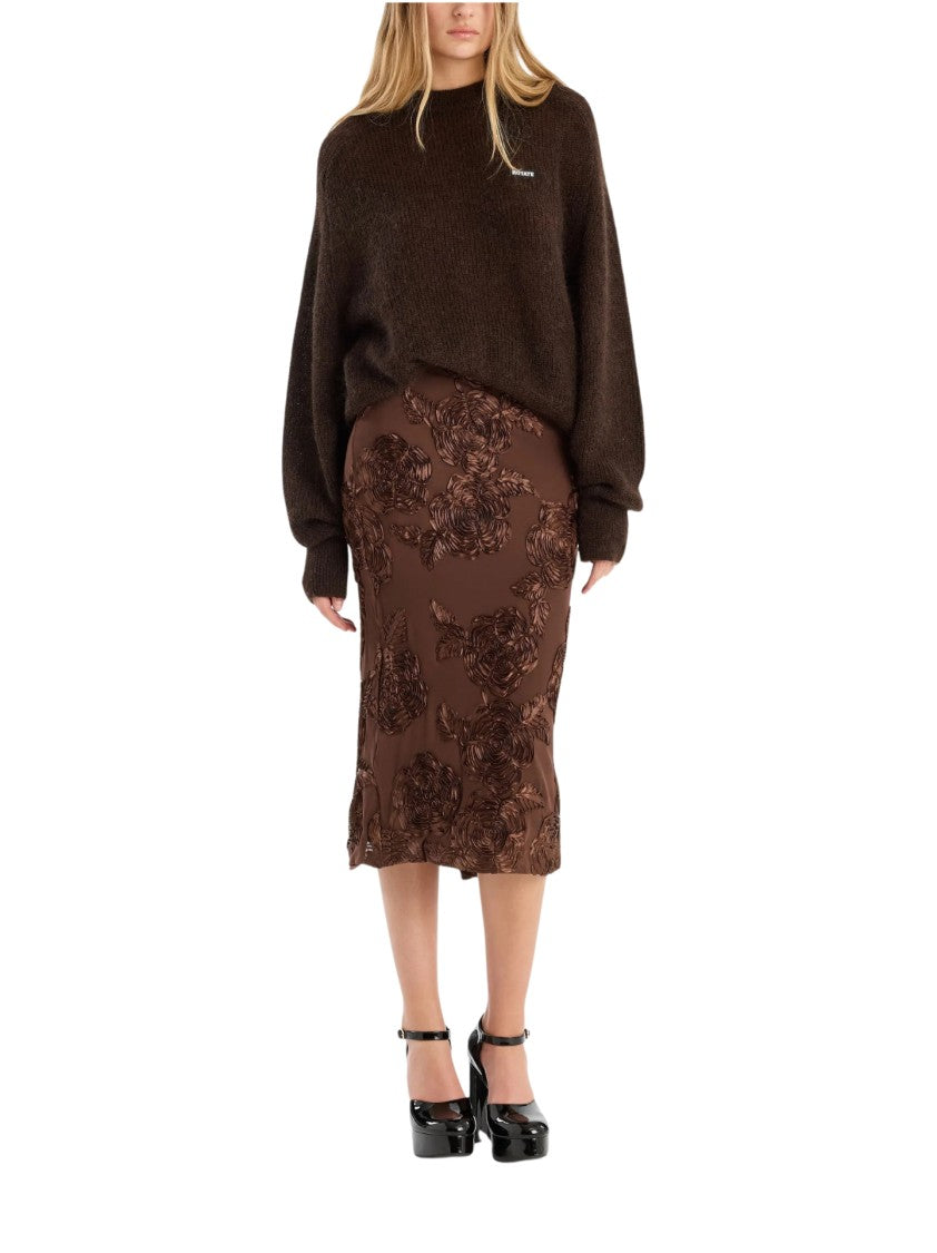 Rotate Floral Textured Knee-Length Skirt With Back Slit