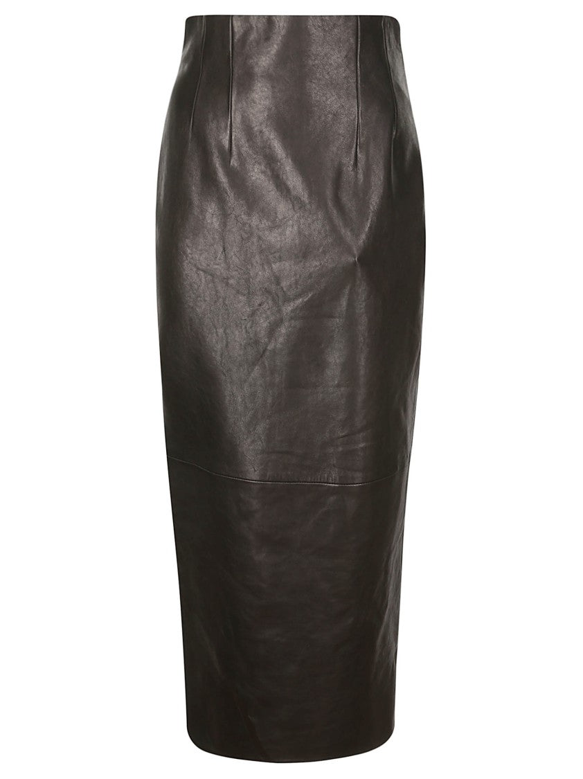 Khaite High-Waisted Black Lambskin Leather Maxi Skirt