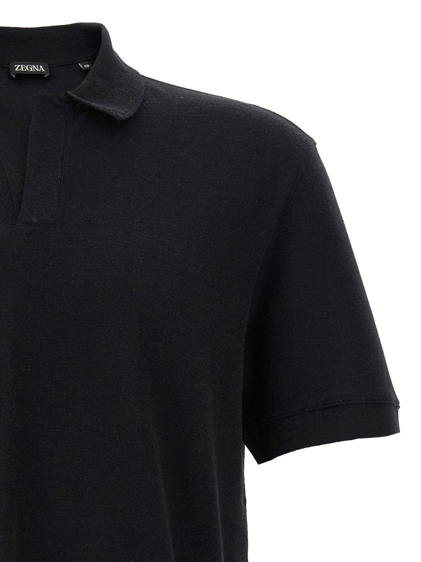 Zegna Cashmere Blend Polo Shirt With V-Neck