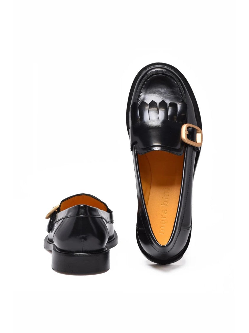 Mara Bini Black Leather Polished Loafers