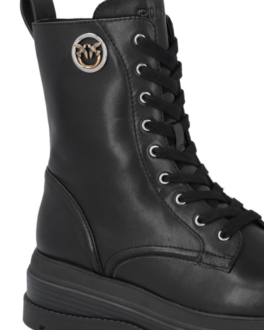 Pinko Eva Black Smooth Leather Side Zip Ankle Boots