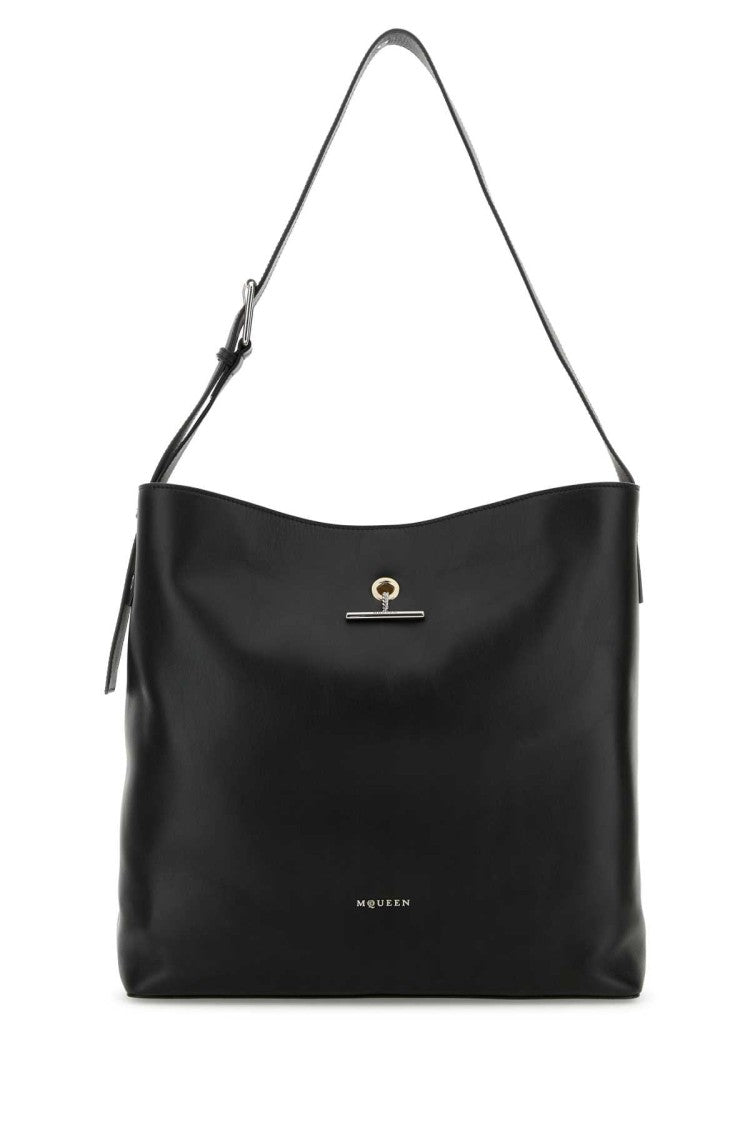Alexander Mcqueen Black Leather Pendant Shopping Bag