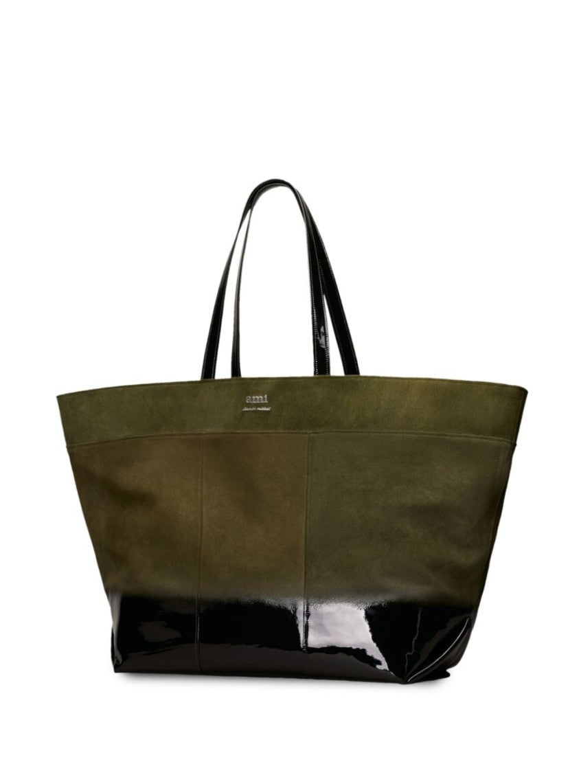 Ami Paris Olive Green Panelled Tote Bag