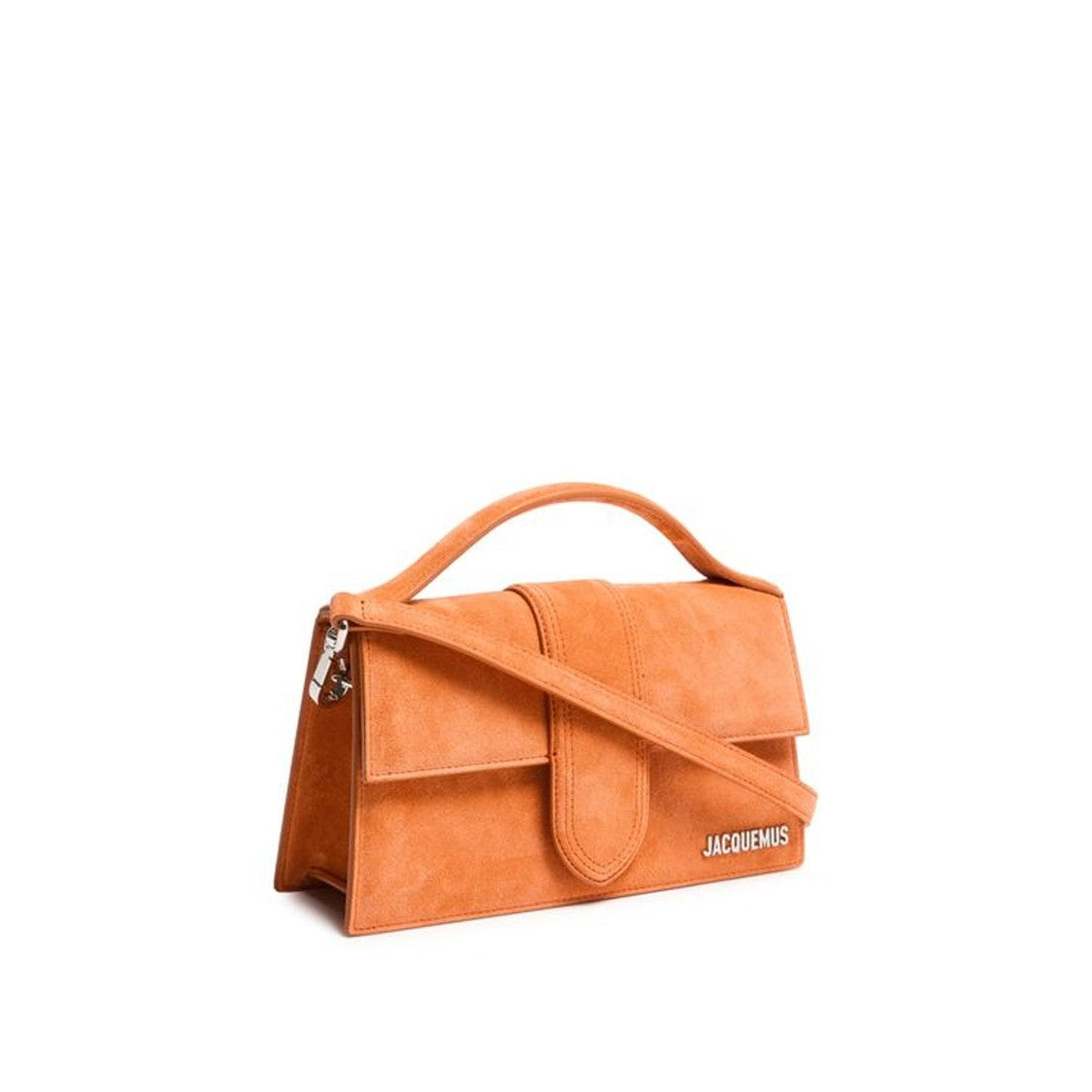 Jacquemus Structured Orange Leather Shoulder Bag With Suede Effect