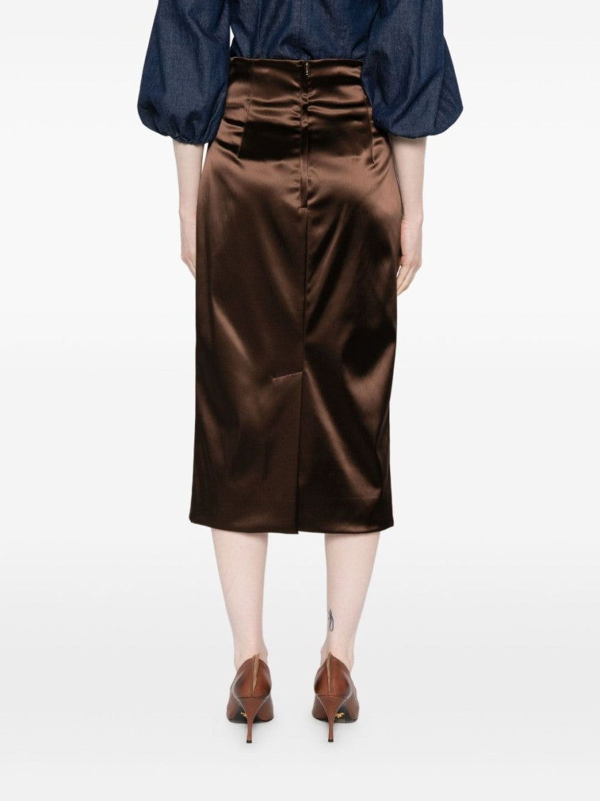 Dolce & Gabbana Satin Finish Brown Skirt With High Waist