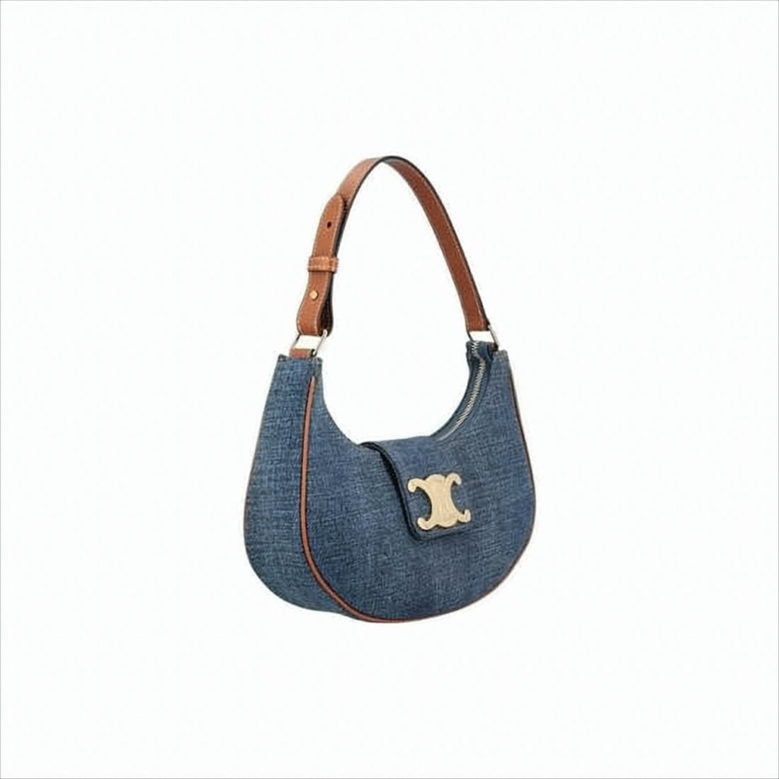 Celine Crescent-Shaped Cotton Shoulder Bag With Metallic Logo