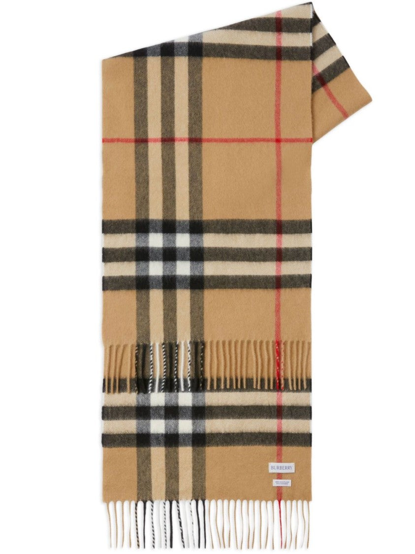 Burberry Beige Cashmere Scarf With Vintage Check Pattern